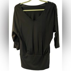 WHBM black banded top with black button down sleeve -Med